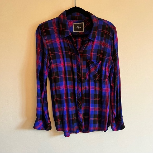 Rails Hunter Electric Blue, Black & Red Button Down Flannel Shirt | S - Picture 3 of 10